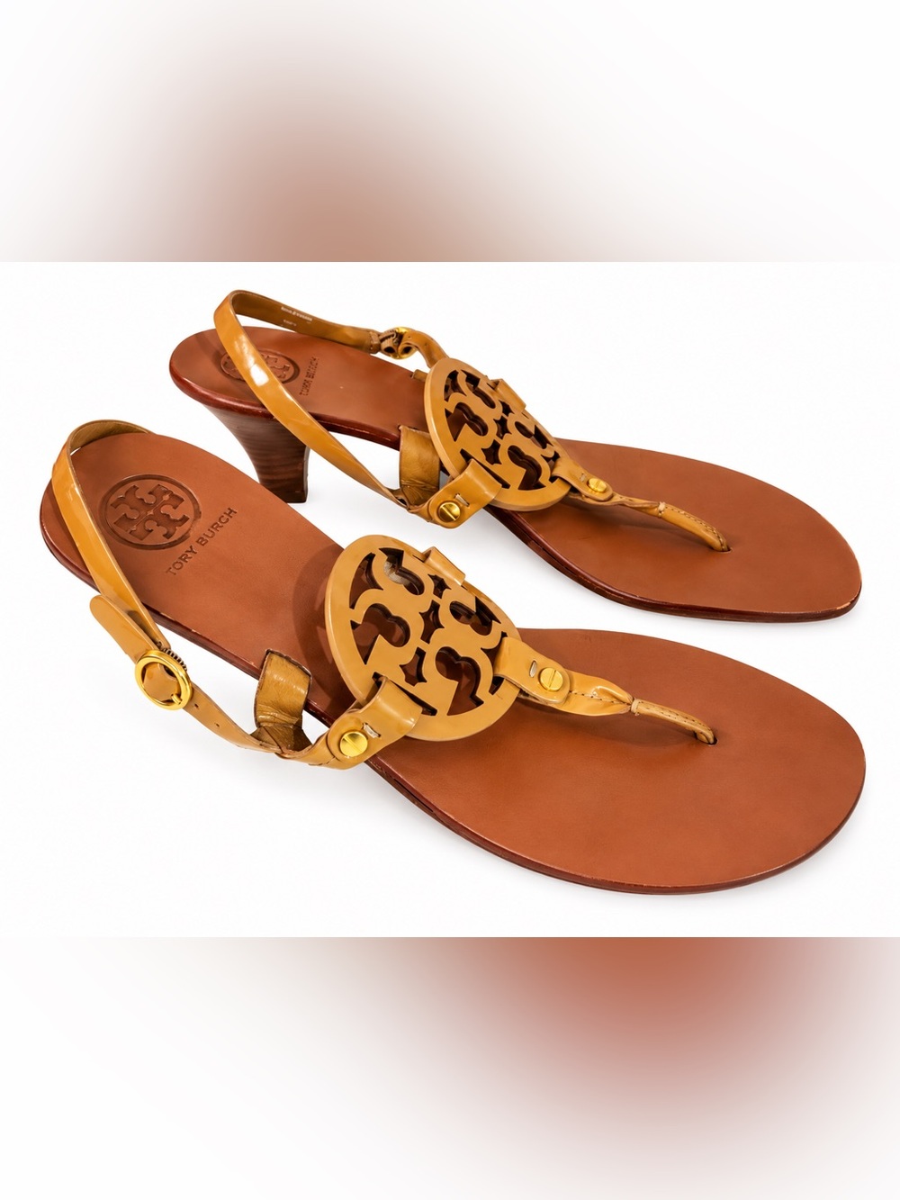 Tory Burch Holly Miller Kitten Heel Sandals Tan Leather 11